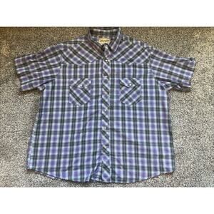 Wrangler Men’s Purple Black Plaid Pearl Snap Short Sleeve Shirt Size 2XL